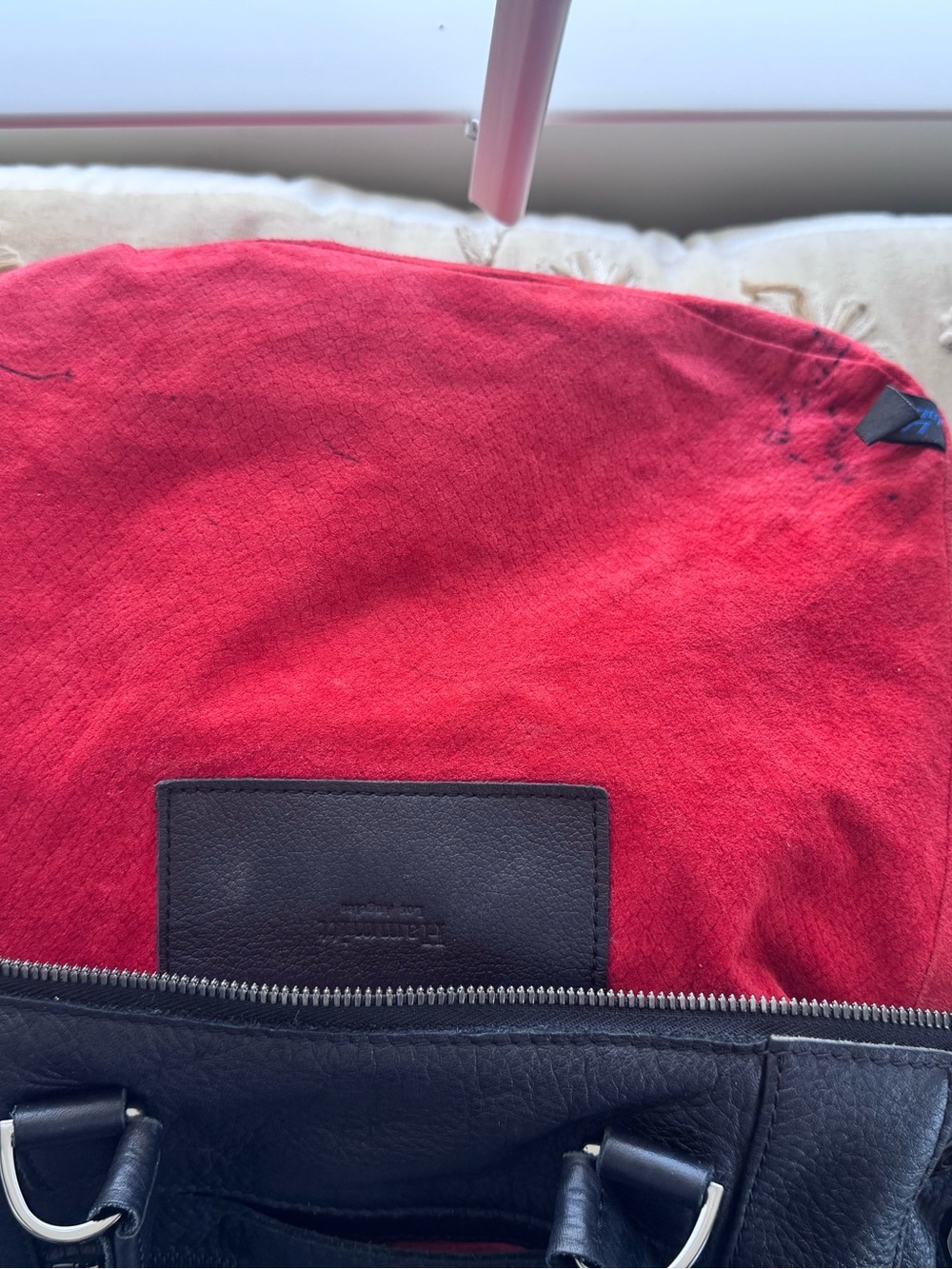 Hammitt Los Angeles Black Pebbled Leather Satchel Crossbody Red Suede - Picture 9 of 14